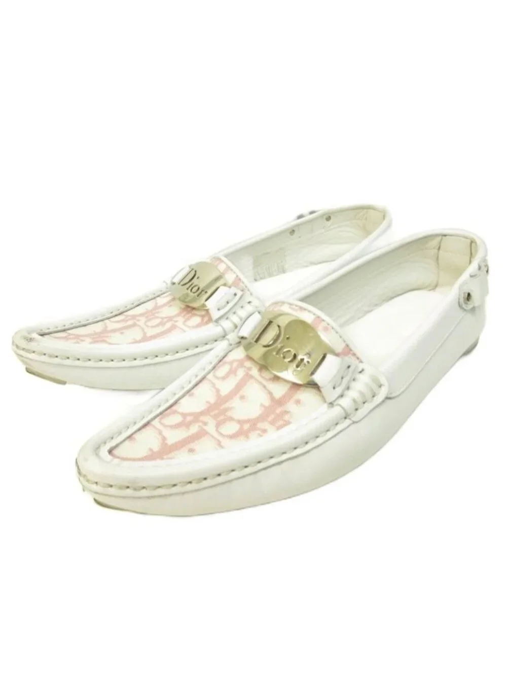Dior Trotter Loafers Driving Shoes Leather White 35.5 - Picture 1 of 7